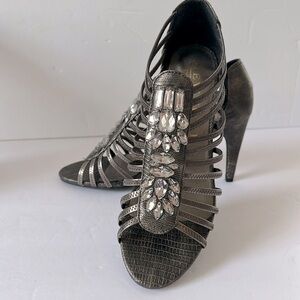 New York Transit Jeweled Bronze Color Caged Heels
 7 1/2 M 3 1/2” Heels Open Toe